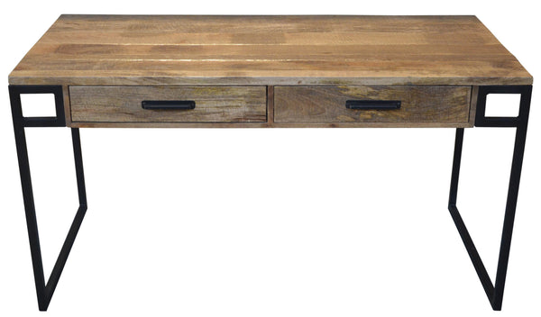 Homeroots 60" Natural And Black Solid Wood Writing Desk With Two Drawers   489179