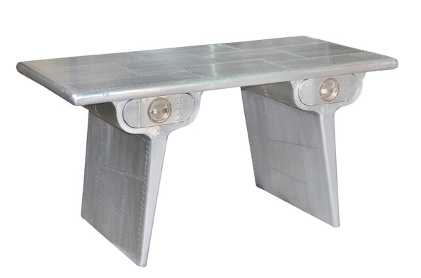 Homeroots 60" Silver Aluminum Writing Desk With Two Drawers   489180