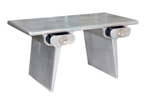 Homeroots 60" Silver Aluminum Writing Desk With Two Drawers   489180