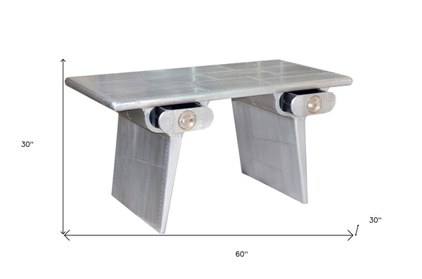 Homeroots 60" Silver Aluminum Writing Desk With Two Drawers   489180