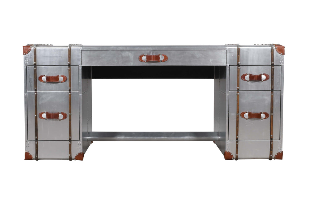 Homeroots 72" Silver Aluminum Executive Desk With Five Drawers   489182