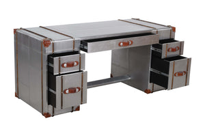 Homeroots 72" Silver Aluminum Executive Desk With Five Drawers   489182