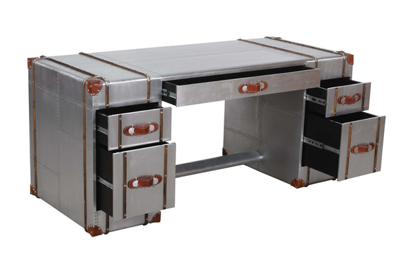 Homeroots 72" Silver Aluminum Executive Desk With Five Drawers   489182