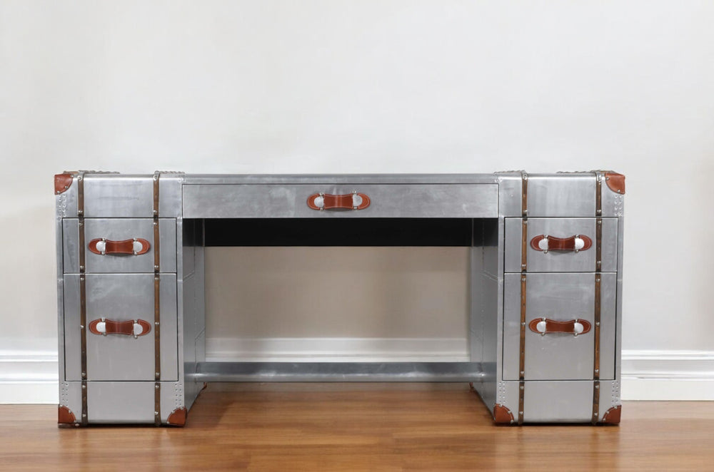 Homeroots 72" Silver Aluminum Executive Desk With Five Drawers   489182