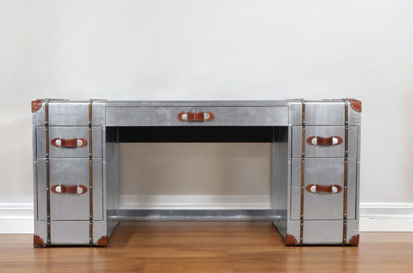 Homeroots 72" Silver Aluminum Executive Desk With Five Drawers   489182