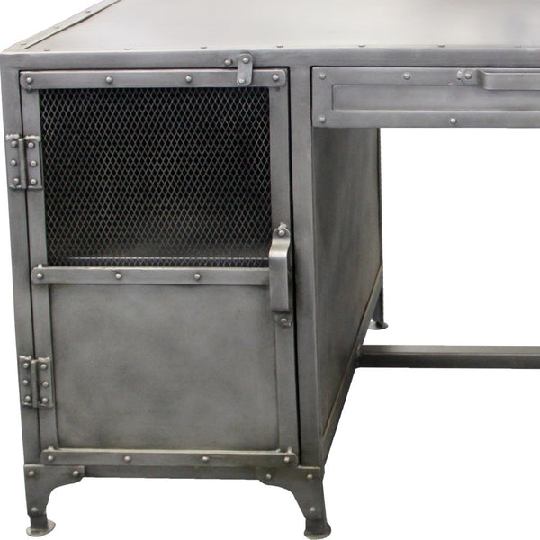 Homeroots 56" Gray Metal Computer Desk With Three Drawers   489184