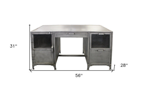 Homeroots 56" Gray Metal Computer Desk With Three Drawers   489184