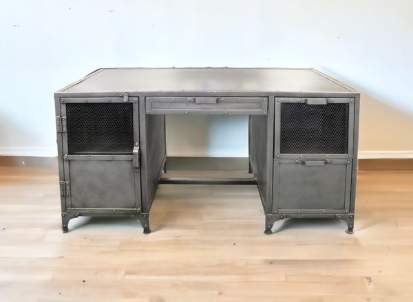 Homeroots 56" Gray Metal Computer Desk With Three Drawers   489184