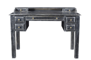 Homeroots 46" Black Solid Wood Writing Desk With Seven Drawers   489185