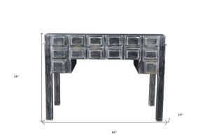 Homeroots 46" Black Solid Wood Writing Desk With Seven Drawers   489185