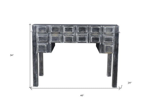 Homeroots 46" Black Solid Wood Writing Desk With Seven Drawers   489185