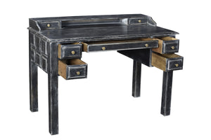 Homeroots 46" Black Solid Wood Writing Desk With Seven Drawers   489185