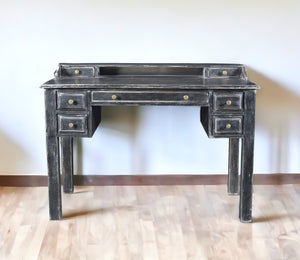 Homeroots 46" Black Solid Wood Writing Desk With Seven Drawers   489185