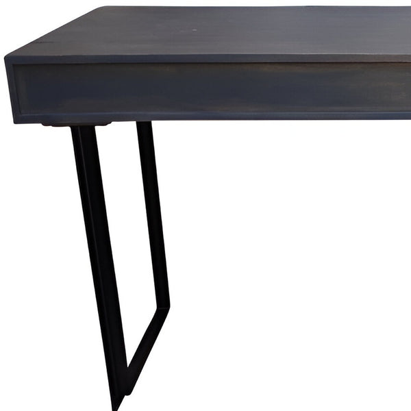 Homeroots 58" Gray And Black Mango Solid Wood Writing Desk With Three Drawers   489186