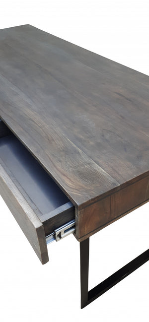 Homeroots 58" Gray And Black Mango Solid Wood Writing Desk With Three Drawers   489186