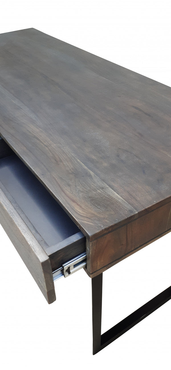 Homeroots 58" Gray And Black Mango Solid Wood Writing Desk With Three Drawers   489186