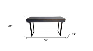 Homeroots 58" Gray And Black Mango Solid Wood Writing Desk With Three Drawers   489186