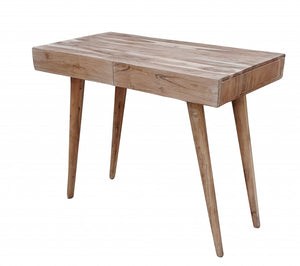 Homeroots 39" Brown Acacia Solid Wood Writing Desk With Three Drawers   489187