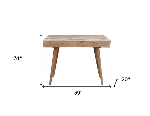 Homeroots 39" Brown Acacia Solid Wood Writing Desk With Three Drawers   489187