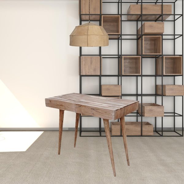 Homeroots 39" Brown Acacia Solid Wood Writing Desk With Three Drawers   489187