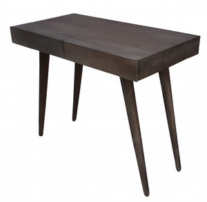 Homeroots 39" Gray Acacia Solid Wood Writing Desk With Three Drawers   489188