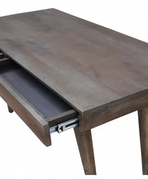 Homeroots 39" Gray Acacia Solid Wood Writing Desk With Three Drawers   489188