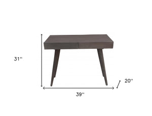 Homeroots 39" Gray Acacia Solid Wood Writing Desk With Three Drawers   489188