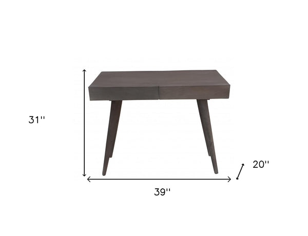 Homeroots 39" Gray Acacia Solid Wood Writing Desk With Three Drawers   489188