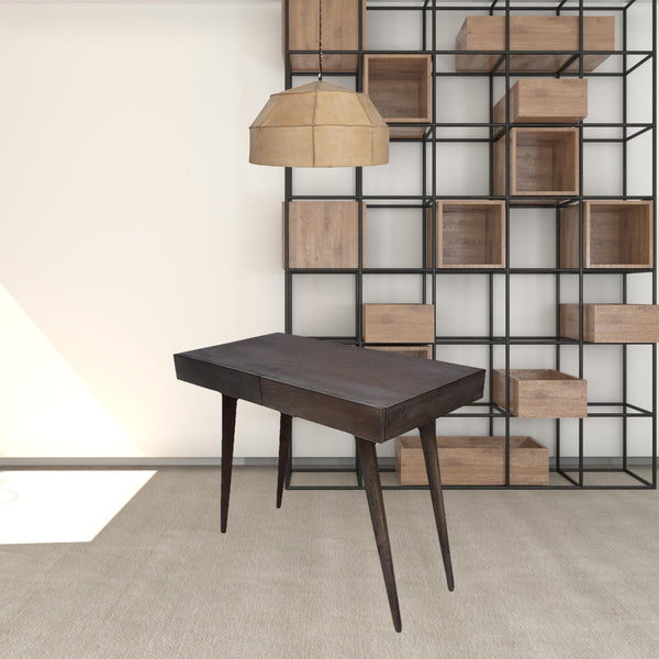 Homeroots 39" Gray Acacia Solid Wood Writing Desk With Three Drawers   489188