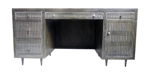 Homeroots 64" Brown And Silver Solid Wood Executive Desk With Five Drawers   489189