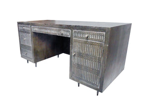 Homeroots 64" Brown And Silver Solid Wood Executive Desk With Five Drawers   489189