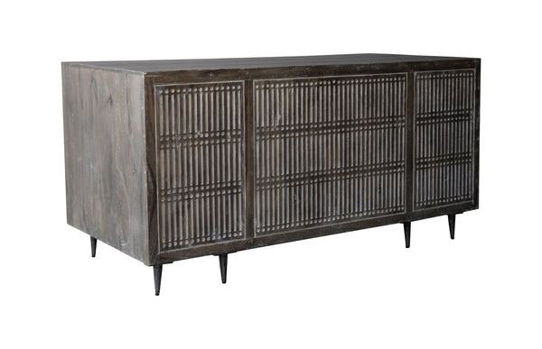 Homeroots 64" Brown And Silver Solid Wood Executive Desk With Five Drawers   489189