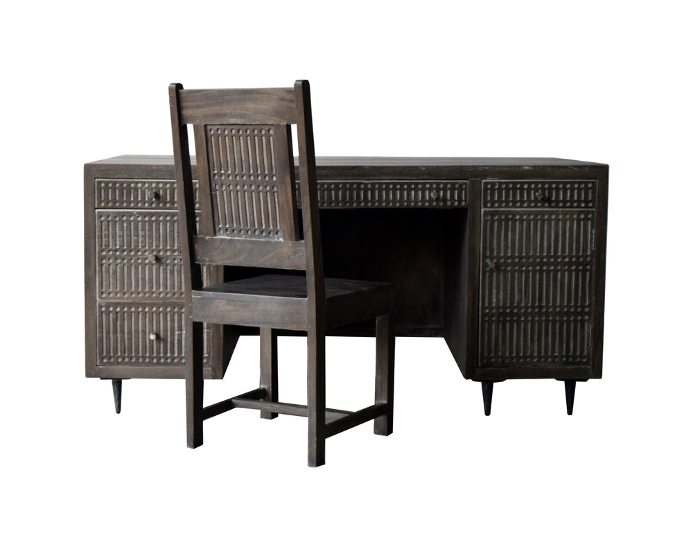 Homeroots 64" Brown And Silver Solid Wood Executive Desk With Five Drawers   489189