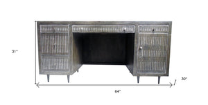 Homeroots 64" Brown And Silver Solid Wood Executive Desk With Five Drawers   489189