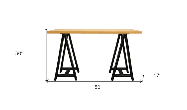 Homeroots 50" Versatile Natural And Black Solid Wood A-frame Console Table For Stylish Home Décor Upgrade   489191