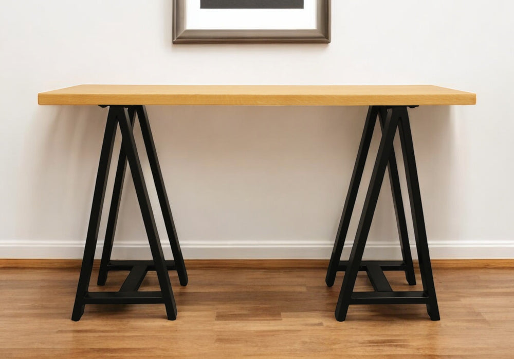 Homeroots 50" Versatile Natural And Black Solid Wood A-frame Console Table For Stylish Home Décor Upgrade   489191