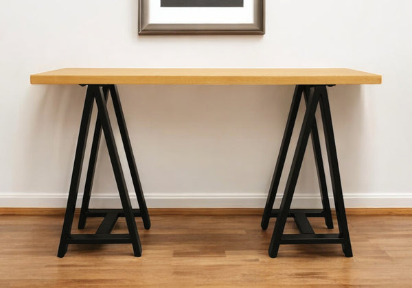 Homeroots 50" Versatile Natural And Black Solid Wood A-frame Console Table For Stylish Home Décor Upgrade   489191