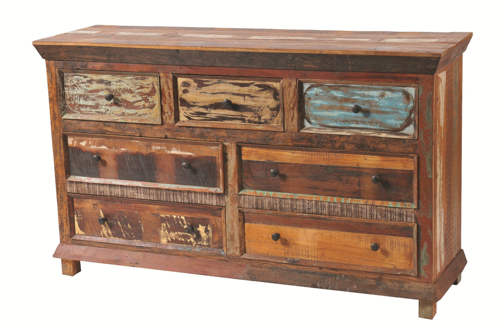 Homeroots 60" Brown Solid Wood Seven Drawer Triple Dresser  Solid Wood 489193