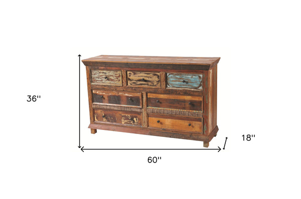 Homeroots 60" Brown Solid Wood Seven Drawer Triple Dresser  Solid Wood 489193