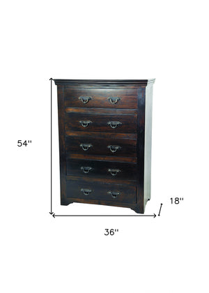 Homeroots 36" Brown Solid Wood Five Drawer Dresser  Solid Wood 489194