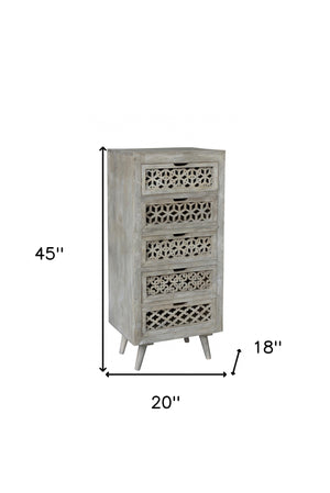 Homeroots 20" Gray Solid Wood Five Drawer Standard Chest  Solid Wood 489195