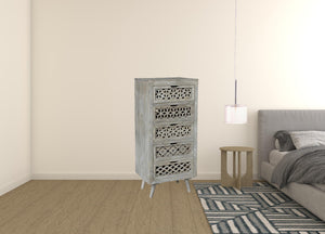 Homeroots 20" Gray Solid Wood Five Drawer Standard Chest  Solid Wood 489195