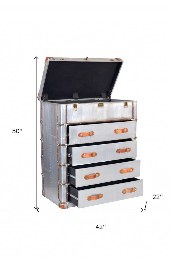 Homeroots 42" Silver Aluminum Four Drawer Dresser  Aluminum 489196