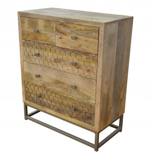 Homeroots 28" Brown Solid Wood Five Drawer Gentleman's Chest  Solid Wood 489198