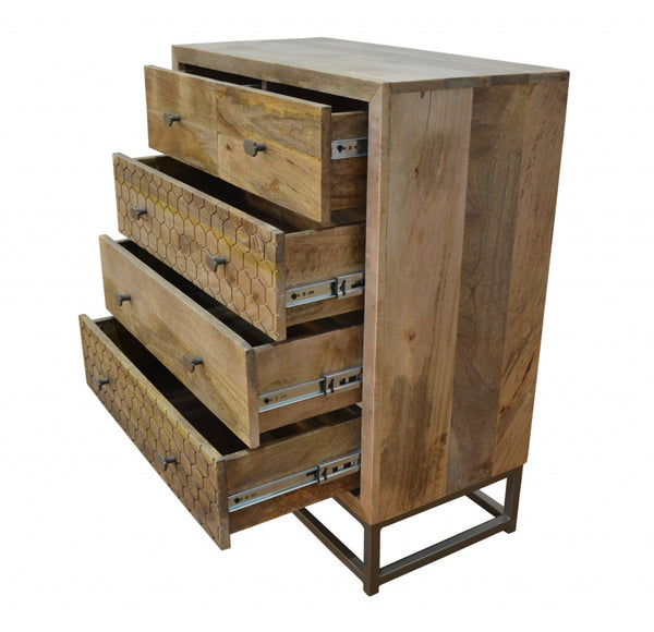 Homeroots 28" Brown Solid Wood Five Drawer Gentleman's Chest  Solid Wood 489198