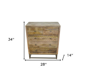 Homeroots 28" Brown Solid Wood Five Drawer Gentleman's Chest  Solid Wood 489198