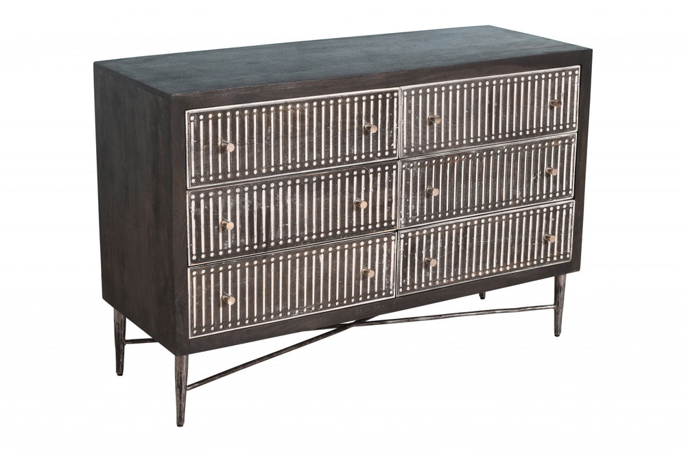 Homeroots 48" Antique Brown Solid Wood Six Drawer Double Dresser  Solid Wood 489199