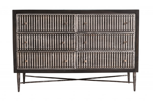 Homeroots 48" Antique Brown Solid Wood Six Drawer Double Dresser  Solid Wood 489199