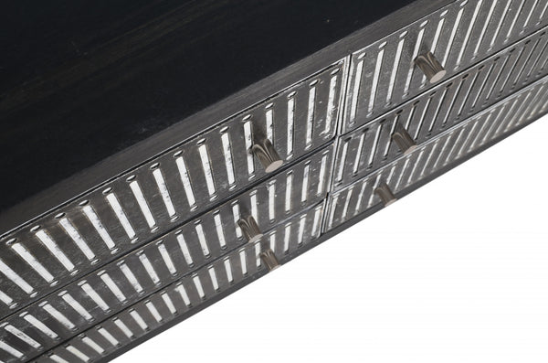 Homeroots 48" Antique Brown Solid Wood Six Drawer Double Dresser  Solid Wood 489199