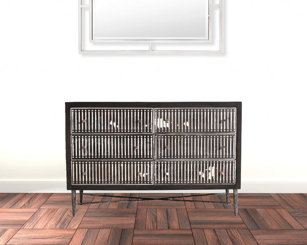 Homeroots 48" Antique Brown Solid Wood Six Drawer Double Dresser  Solid Wood 489199